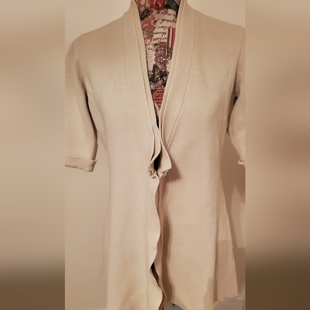 Eileen Fisher Cream Silk Cardigan Sweater, S View 4